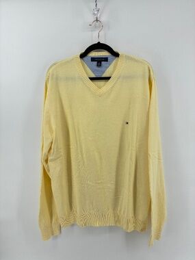 Tommy Hilfiger Men's Light Yellow V-Neck Sweater
